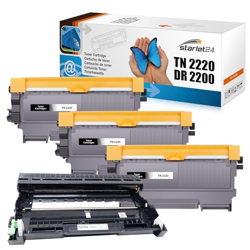 Starlet24 3 cartuchos de tóner TN2220 + 1 tambor de imagen DR2200 compatible con Brother TN2220 DR2200 para DCP 7055 DCP 7060D MFC 7360N MFC 7460DN 7860DW HL 2130 HL 2240 HL 2240D HL 2250DN HL 2270DN