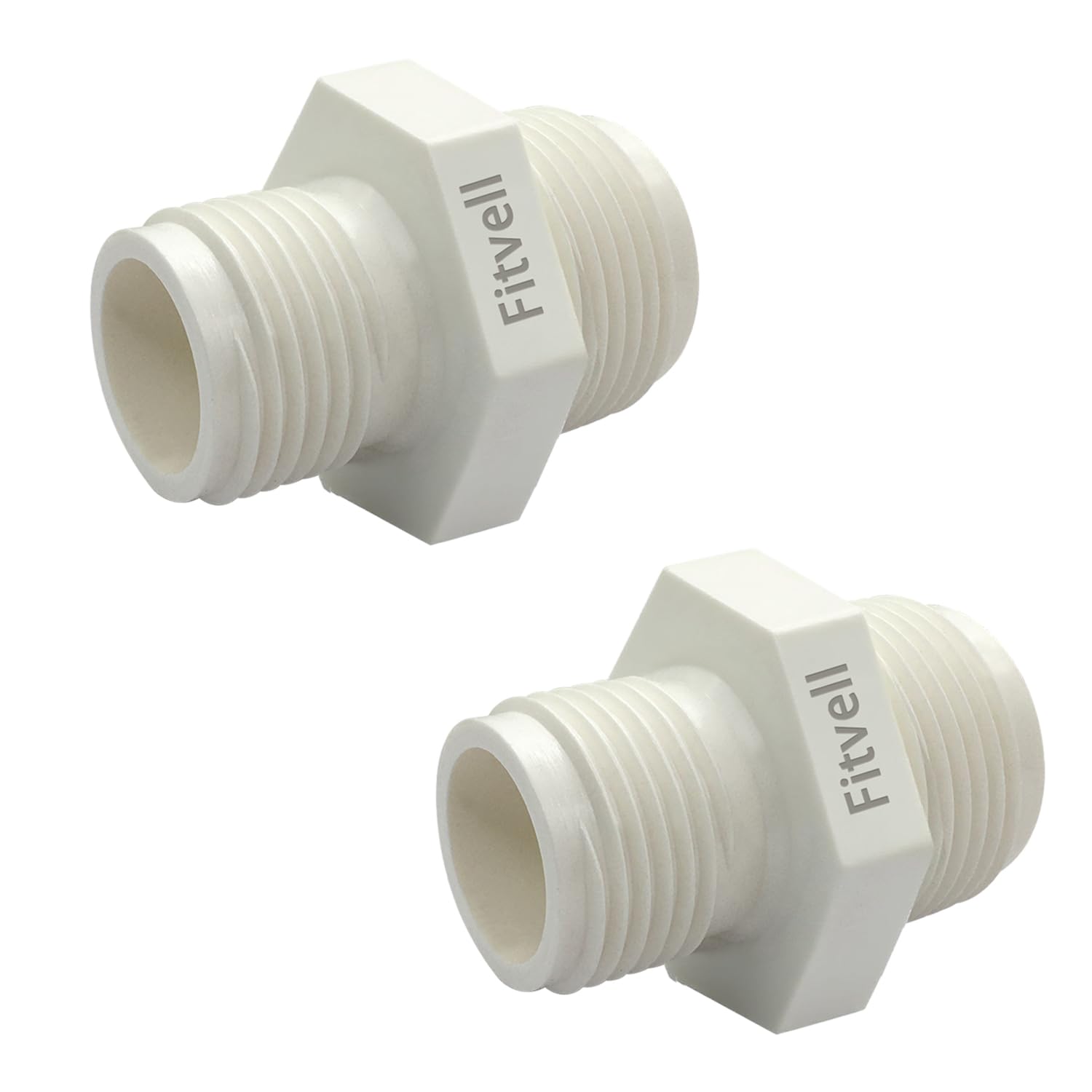 Fitvell 2PCS PVC Garden Hose Adapter 1" NPT Male x 3/4" GHT Male for Sump Pump and Pool Pump Hose Adapter