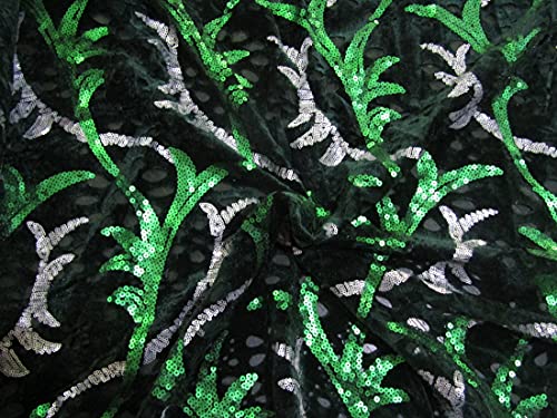 Broderie haut de gamme velours vert FF53 tissu de luxe pour haute couture