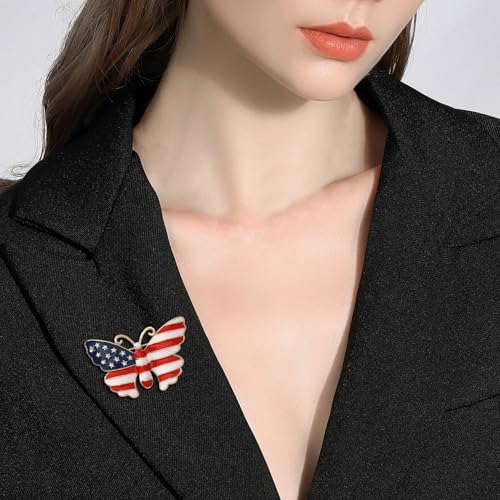 Image of Rhinestone Brooch Pins for Women, Vintage Crystal Enamel Brooches, American Flag Pin Patriotic Lapel Pins Gift for Suit Clothes Bag Accessories