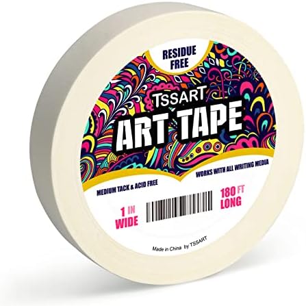 TSSART White Art Tape Medium Tack - Masking Artists Tape for Drafting Art Watercolor Painting Canvas Framing - Acid Free 1inch Wide 180FT Long