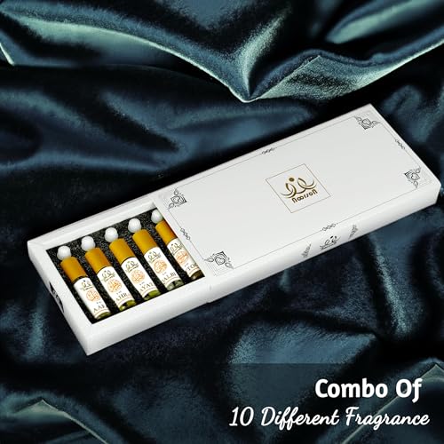 Image of Premium Classic Attar Combo Pack of 10 (6ml Each) - Long Lasting Alcohol-Free Perfume Oils | Luxury Roll-On Fragrance Set for Men & Women | Natural Arabian Ittar Collection | Daily Wear & Gift Purpose Attar Kit