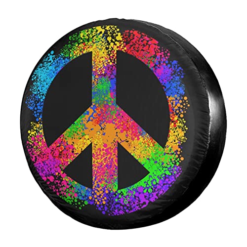 Image of Delerain Hippie Symbols Spare Tire Covers for RV Trailer SUV Truck and Many Vehicle, Wheel Covers Sun Protector Waterproof, (14 Inch for Diameter 23 inch-27 inch)