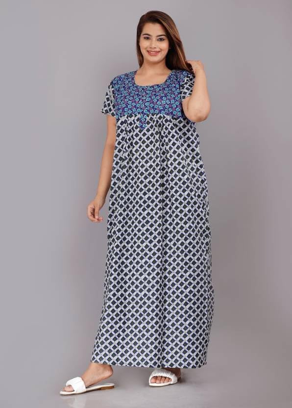 Image of Women Flower Printed Casual Wear Cotton Nighty - Gown-MFNT5014