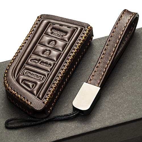 Image of Vitodeco Genuine Leather Smart Key Fob Case with Leather Key Strap Compatible for Acura MDX, RDX, ADX, TLX, INTEGRA - 5-Button, Brown