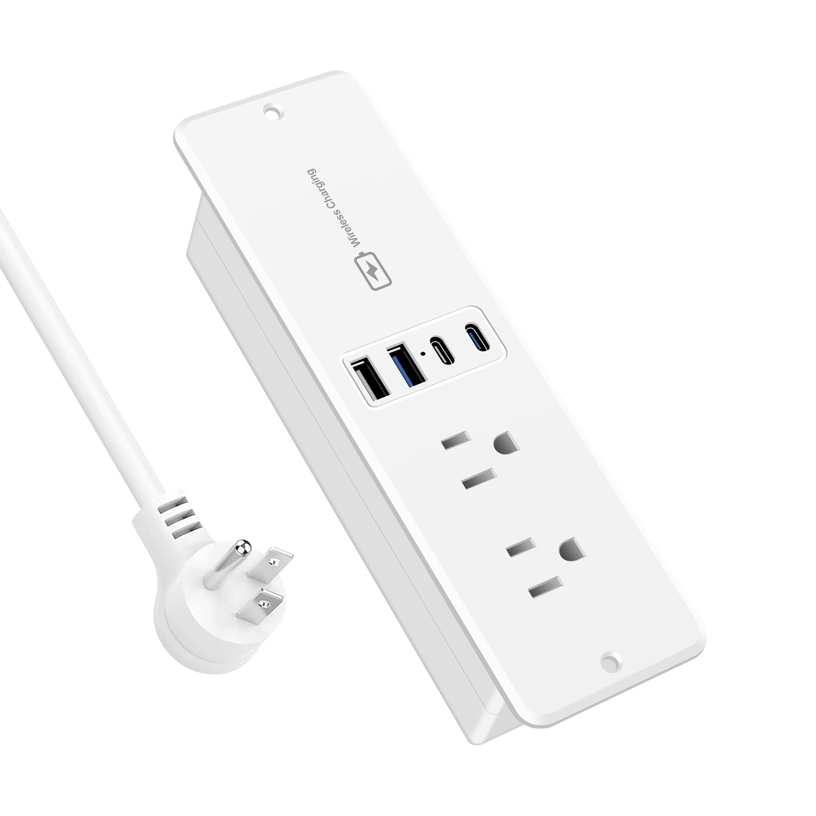 20W Recessed Power Strip with 15W Wireless Charger, Furniture Flush Mount Power Strip with 4 USB Ports (2 USB-C), Recessed Outlet for Home, Office(6FT Cable)
