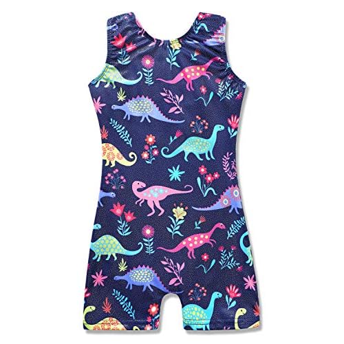 HOZIY Gymnastics Leotards for Girls Unicorn Aurora Rainbow Mermaid Dinosaur Cupcake Sparkle Biketard Toddlers Kids Children 1-2T Rainbow Dinosaur