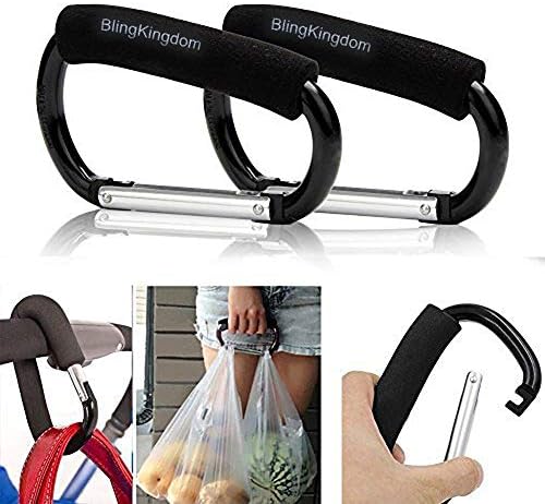 2pcs Strong Large Durable Buggy Carabiner Stroller Hooks Mummy Clip Pram Pushchair Grocery or Diaper Bags Holder - 14cm (5.5")