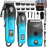LQT Professional Hair Clippers for Men, Cordless Barber Clippers with Precision Trimmer and Dual Foil Shaver,LED Display, Electric Hair Cutting Machine, Men’s Grooming Kit, Gradient Blue, Gift for Him