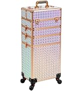 AROUS 5 in 1 Professional Makeup Train Case Aluminum Cosmetic Case Rolling Makeup Case Extra Larg...