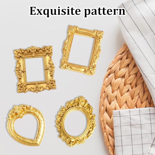 Image of Vintage Charm 12PCS Mini Photo Frame - Baroque Resin Picture Frames, Photo Frames for Wall Decor, Mini Vintage Photo Frame for Wall Decor, DIY Crafts, Home Decor, Golden