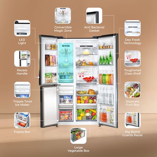 Image of Haier 598L 3 Star 3-Door Side by Side Frost Free Refrigerator|Convertible|Wi-Fi|Expert Inverter Compressor|Digital Display Panel|Triple Twist Ice Maker|Deo Fresh Technology(HRT-683GKU1,Graphite Black)
