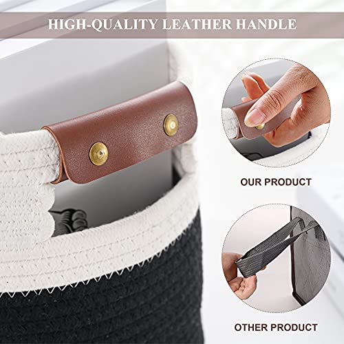 Ecdyqxvu 2 Pack Cotton Rope Storage Baskets,15X10X9In, Collapsible Storage Bins, Decorative Woven Basket Cube Storage Organizer For Nursery, Laundry, Towel, Clothes, Cosmetics, Books(White/Black) #TOP3