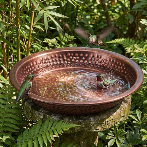 12.8 Inch Hammered Copper Bird Bath Bowl Large Birdbath Bowl Replacement Birdbath Dish for Outdoor Garden Wildlife Water Vessel Patio Yard Landscape Accent Ground Bird Water Bowls with Rolled Rim