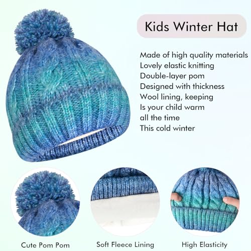 Kids Winter Hat Scarf Gloves Set, Kids Beanie Hat Long Scarf Mittens with Warm Fleece Lining for Boys Girls 3-10 Years Old2