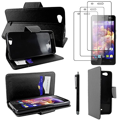 ebestStar - kompatibel mit Wiko Highway Signs Hülle Kunstleder Wallet Hülle Handyhülle [PU Leder], Kartenfächern, Standfunktion + Stift +3 Schutzfolies, Schwarz [Phone: 138 x 68 x 7.6mm, 4.7'']