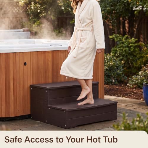 Image of 25'' Hot Tub Steps with Storage, Outdoor spa Steps.Non-Slip(Coffee