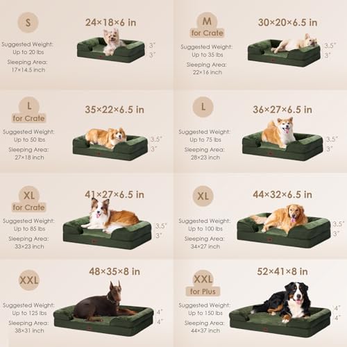 Image of EHEYCIGA Orthopedic Dog Bed for Small and Medium Dogs, Waterproof Memory Foam With Sides, Non-Slip Bottom, Egg-Crate Foam, Washable Removable Cover, Dark Green