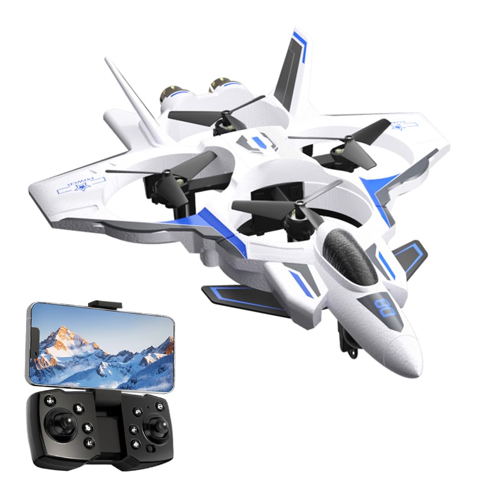 RC Fighter Jet, RC Plane 2.4GHz 4CH Remote Control Airplane with Camera, Foam RC Aircraft Glider with 3D Flip, Altitude Hold, Headless Mode, Easy to Fly for Adults Kids Beginners (Blue)