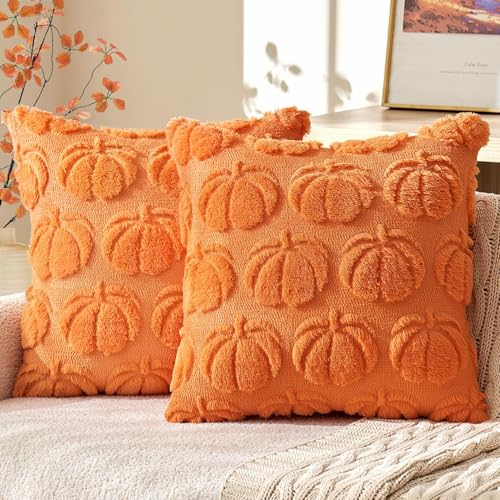 Pipihome Herbstdeko Kürbis Deko 2er Set Kürbis Kissenbezüge aus Plüsch