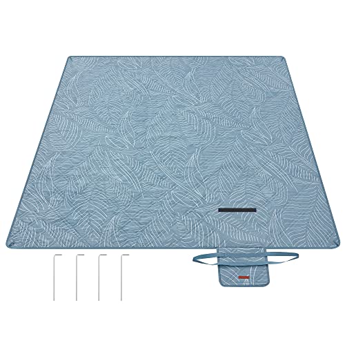 SONGMICS Picknickdecke, 200 x 200 cm, mit 4 Erdankern, groß, Campingdecke, für Park, Garten, Strand, wasserdicht, maschinenwaschbar, faltbar, hellblau mit tropischem Farn GCM010Q02