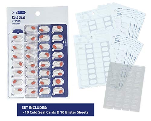 Medication Blister Pack Refill Set Cold Seal - Includes Blister Trays & Cold-Seal Cards - Pill Blister Sizes Regular or Jumbo Blisters (Monthly - Standard 1/2