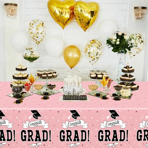 Image of 2 PCS Graduation Tablecloth, 108 inch X 54 inch Pink Graduation Decorations 2026, Disposable Plastic Tablecover for Class of 2026 Congrats Grad, Rectangle Table Covers for Grad Decor Party Supplies for Kids
