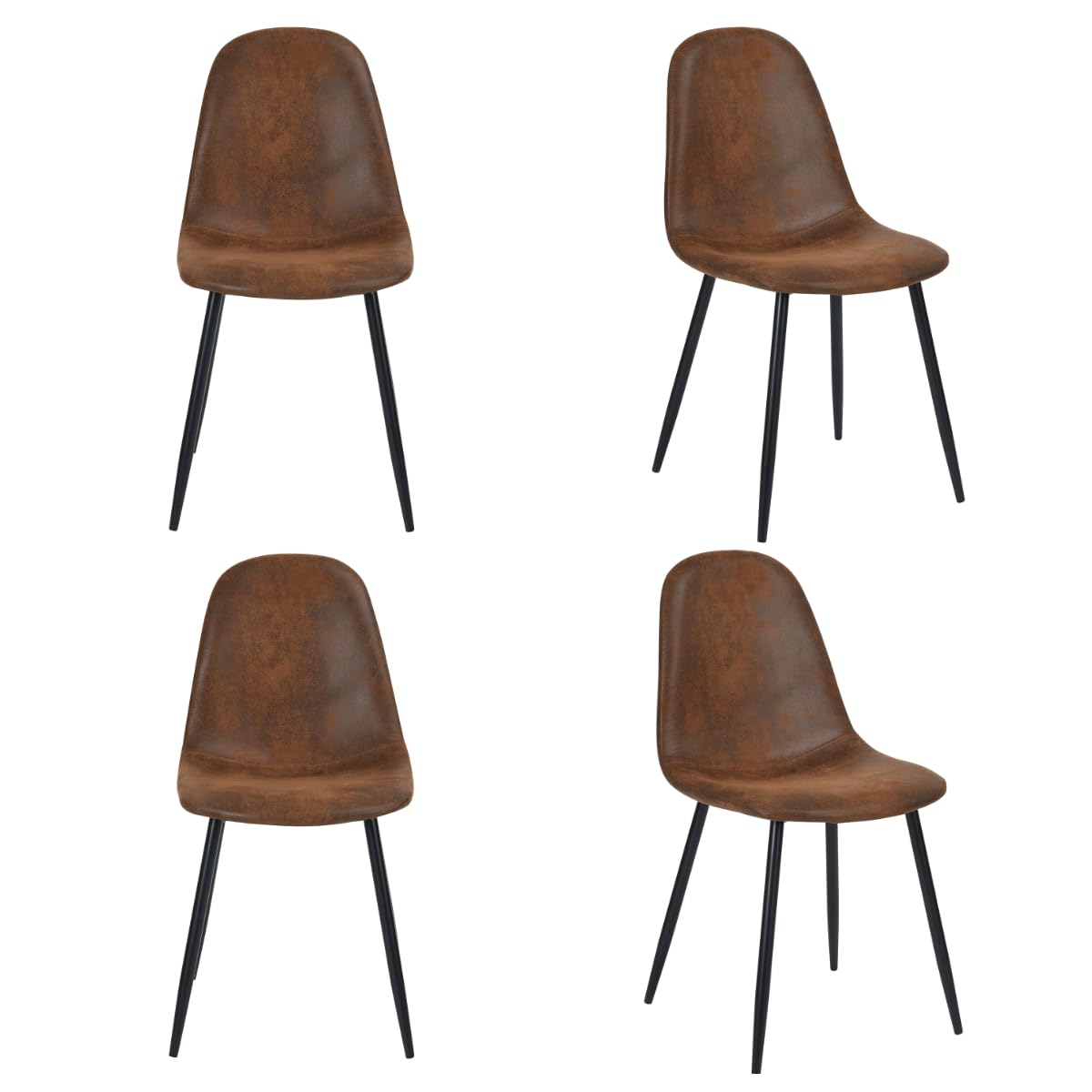 Set di 4 sedie da salotto in camoscio marrone con seduta imbottita per il tempo libero a casa, sedie scandinave, con schienale comodo e gambe in metallo nero per il relax casa