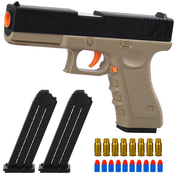 Photo 1 of Toy With Soft Bullets, Shell Ejecting Foam Bullet Blaster Toy Pistol, Non-Aggressive Shooting Game Educational Toys Gifts for Kids Boys Girls Adults Ages 14+ (Desert Yellow)
