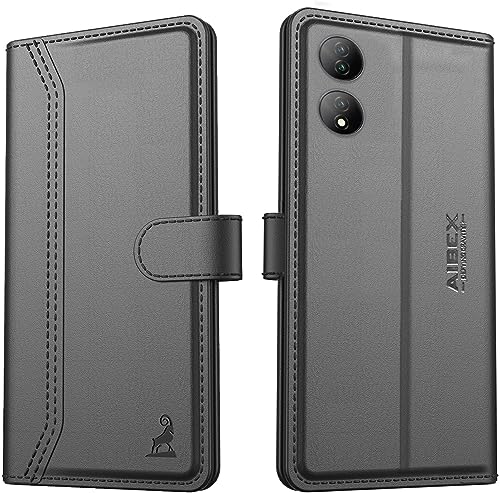 Image of AIBEX Compatible for Vivo T2 5G / Vivo Y100 Flip Cover Leather Finish | Inside TPU with Card Pockets | Wallet Stand | Complete Protection Flip Case - Black