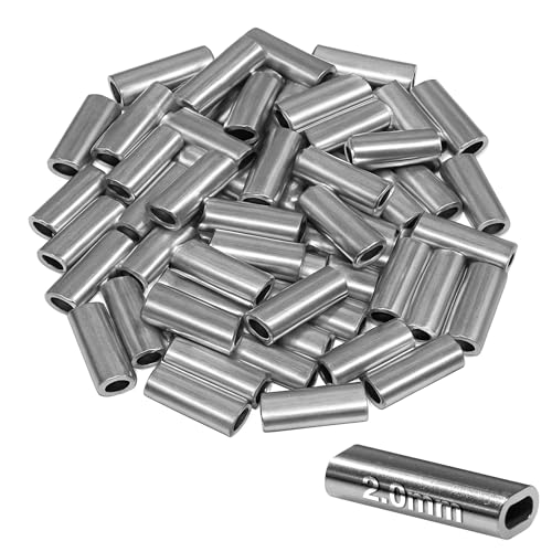 Rite Angler Single Barrel Oval Aluminum Crimping Sleeves (50 Pack) 50 lb. - 500 lb. Test Mono Rig Making Saltwater Freshwater Fishing (2.0mm Inside Diameter, 300 lb. Test)