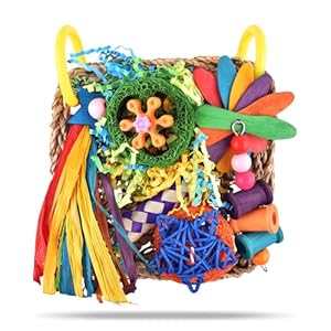 ERKOON Bird Cockatiel Toys Foraging Toys Hanging Parrot Toys for Lovebrid Parakeets Conures Bird Foraging Wall with Colorful Toys for Birds Shredding Seagrass, Birds Cage Toy Accessories