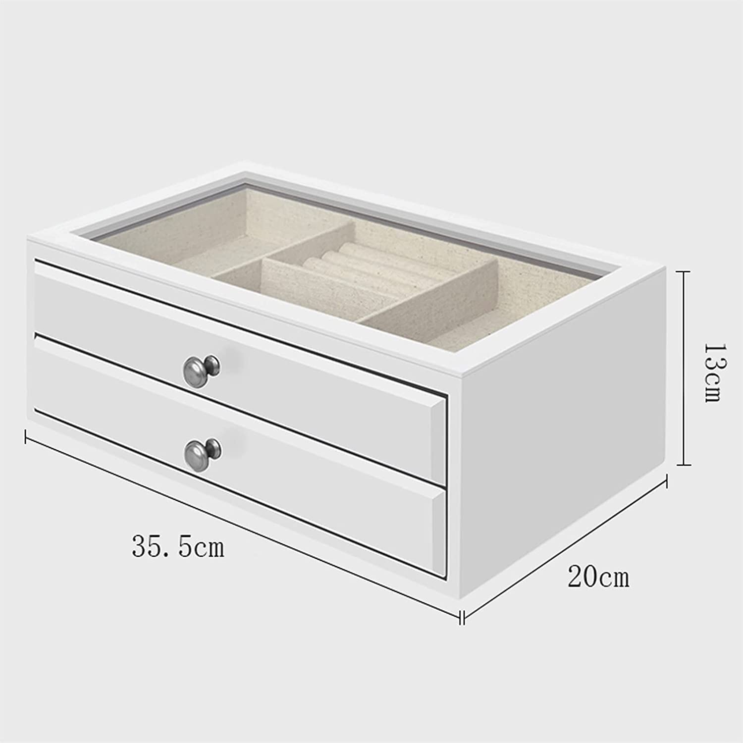 YCTTKDD Pudełko podróżne na biżuterię Organizer do pudełek na biżuterię Vintage etui na biżuterię z 2 szufladami i przezroczystą szklaną pokrywką Drewniane (przezroczyste) ciekawe