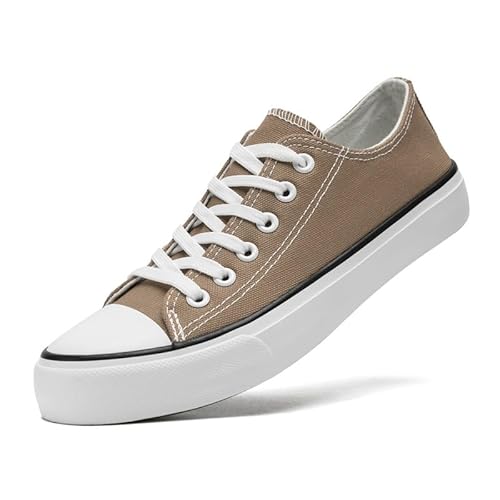Xraehni Canvas Shoes for Women Men Low Top Lace Up Sneakers Canvas Fashion Sneakers Classic Casual Walking Shoes Comfortable Breathable Light Brown