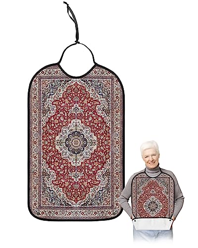 Abstract Adult Bib for Eating with Crumb Catcher,Washable & Waterproof Terry Cloth Adjustable Elderly Women Men Adult Bibs Funny Apron Clothing Protector Shabby Chic Luxurious Classic Bohemia