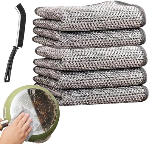 Image of Desi BAE 10 Pack Non-Scratch Wire Dishcloth & Gaps Cleaning Brush, Multipurpose Dishwashing Rags for Wet and Dry, Easy Rinsing, Reusable Cleaning Cloth for Kitchen, Sinks (10)