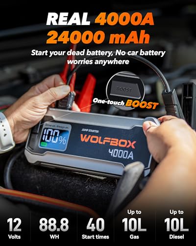 WOLFBOX-4000A-Jump-Starter12V-Car-Battery-Jump-Starter-with-65W-Quick-ChargerLED-Display24000mAh-Portable-Jump-Starter-Battery-Pack10L-Gas-10L-Diesel-Engine-with-BoosterLED-LightJumper-Cables