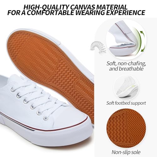 Image of Adokoo Canvas Tennis Shoes for Women Low Top Casual White Black Sneakers for Women Lace Up Fashion Comfortable Walking Shoes