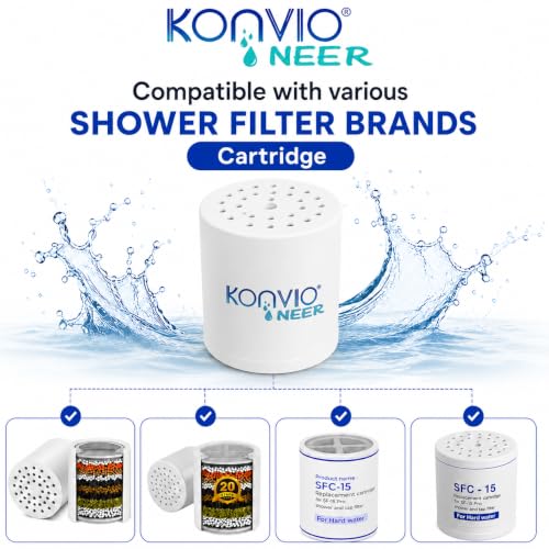 Image of Konvio Neer Universal Shower Filter Cartridge for Hard Water | Multi-Stage Borewell /Tanker Water Softener for Bathroom, | 22-Stage, Pack of 1