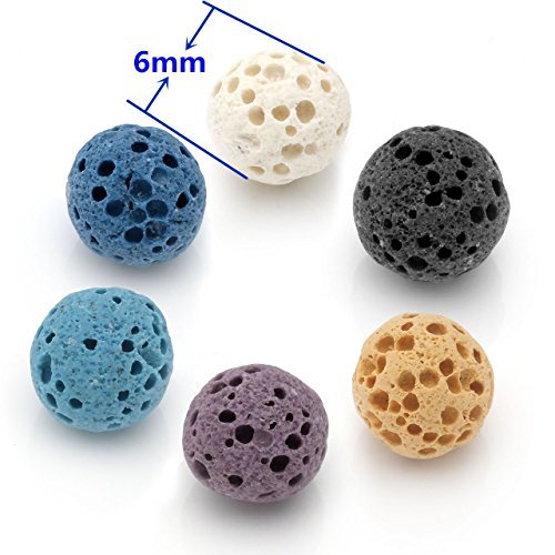 Top Plaza Natural Lava Rock Stone Aromatherapy Essential Oil Diffuser Necklace Silver Locket Pendant With 6 Dyed Lava Beads(Twisted Round)