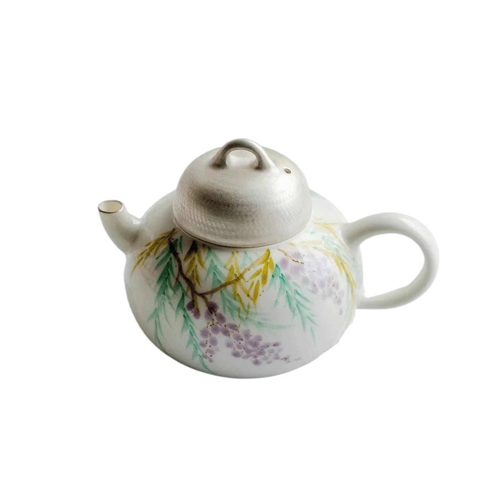 TYUHDUYUR Hand-Painted Flower Ceramic Teapot Handmade Drawing Silver Pot Chinese Tea Brewing Kettle Tea Gifts (OneColor As Shown)
