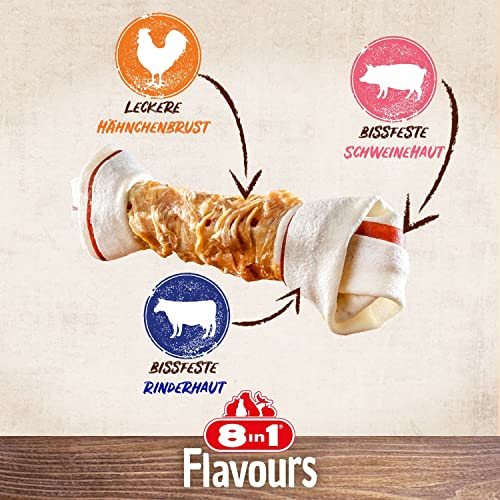 8in1 Triple Flavour Knochen L - leckerer Hundeknochen mit Hähnchenfilet, Schweine- und Rinderhaut, 1 Stück