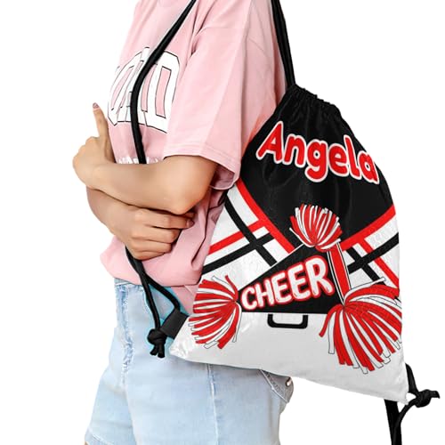 Custom Name Personalized Drawstring Bag Cheer Backpack for Men Women Sackpack Dance Gym Sports Book Bag Pom Cheerleader Black Red2