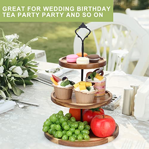 3 Tier Acacia Wood Cake Stand Three Tiered Stand Wooden Cupcake Stand Serving Tray Wedding Cake Holder Party Dessert Display Cake Stand Wooden Tiered Tray #TOP3