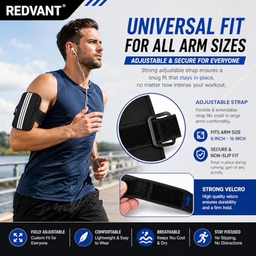 Image of Armband for Smartphone Up to 7 Inch Display | Running Mobile Holder with Dual Pockets | Waterproof, Sweatproof & Adjustable Arm Band for Gym, Cycling, Workout (Black)