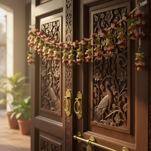 Image of iHandikart Decorative Parrot & Floral Toran for Main Door | 40 Inch, Traditional Bandarwal for Home Entrance & Diwali Decoration Item, Perfect for Diwali & Festive Home Decor and Entrance Decor