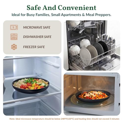 Image of Homienly Deep Dinner Plates Set of 8 Alternative for Plastic Microwave and Dishwasher Safe Wheat Straw Kitchen Unbreakable Kids with 4 Colors (Stone Grey, 8 inch),(Deep plates-8)
