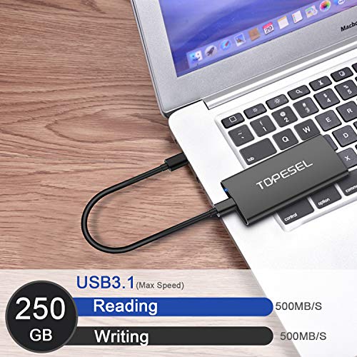 Disco-Duro-SSD-Externo-250GB-TOPESEL-Externa-Disco-Estado-Solido-SSD-Portatil-Unidad-Externa-500-MBs-USB-Tipo-C-USB-31-Solid-Sate-Drive-para-PC-Ordenador-Movil-Negro