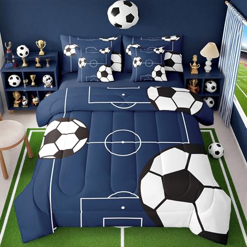 Feelyou Football Bedding Set Full Size 7 Pieces Kids Soccer Ball Pattern for Boys Girls Teens Sports...