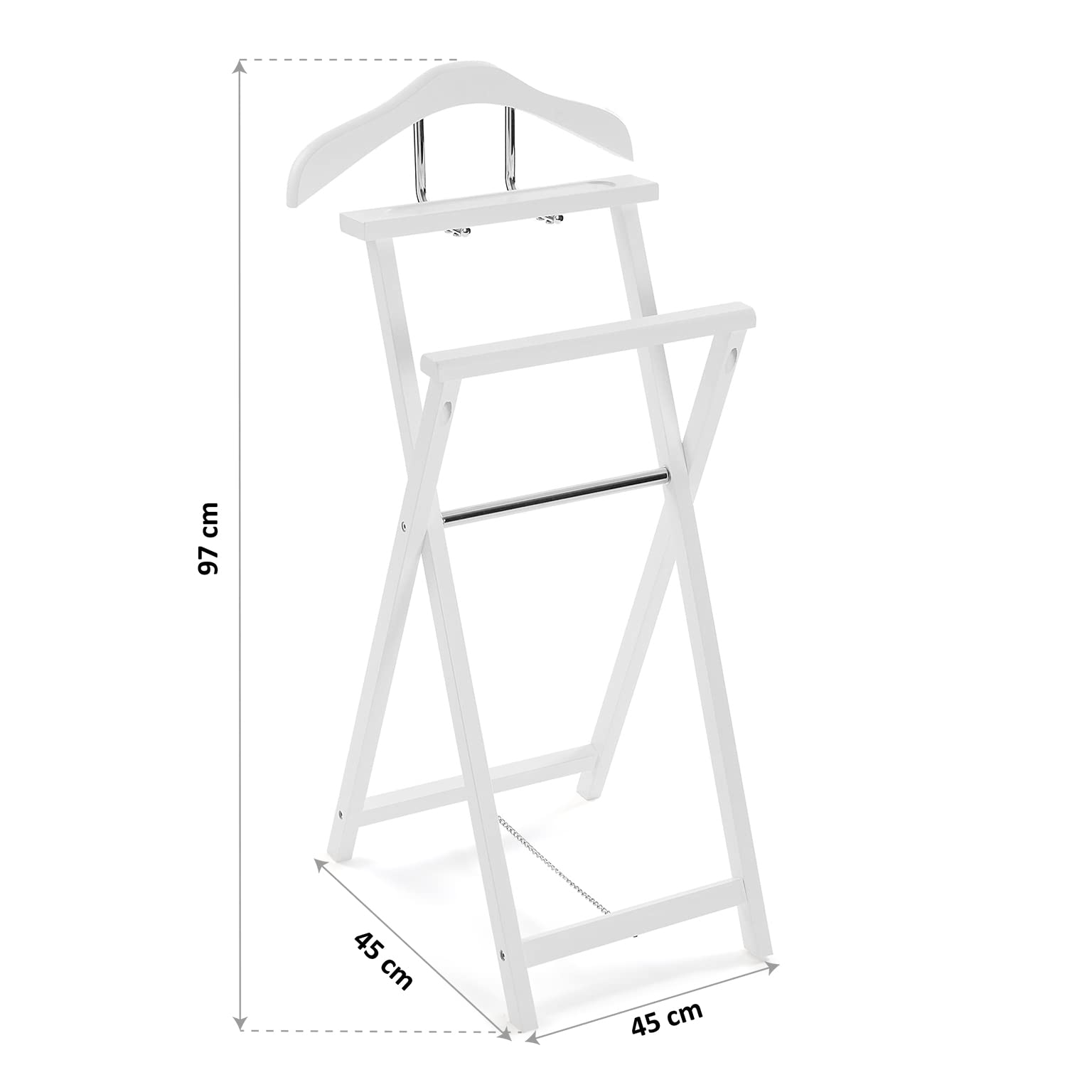 VERSA Nasso Servo Muto Moderno e Multifunzionale, Appendiabiti Indossatore per Camera da Letto e Spogliatoio, Pieghevole, Misure (A x L x l) 97 x 45 x 45 cm, Legno, Colore Bianco